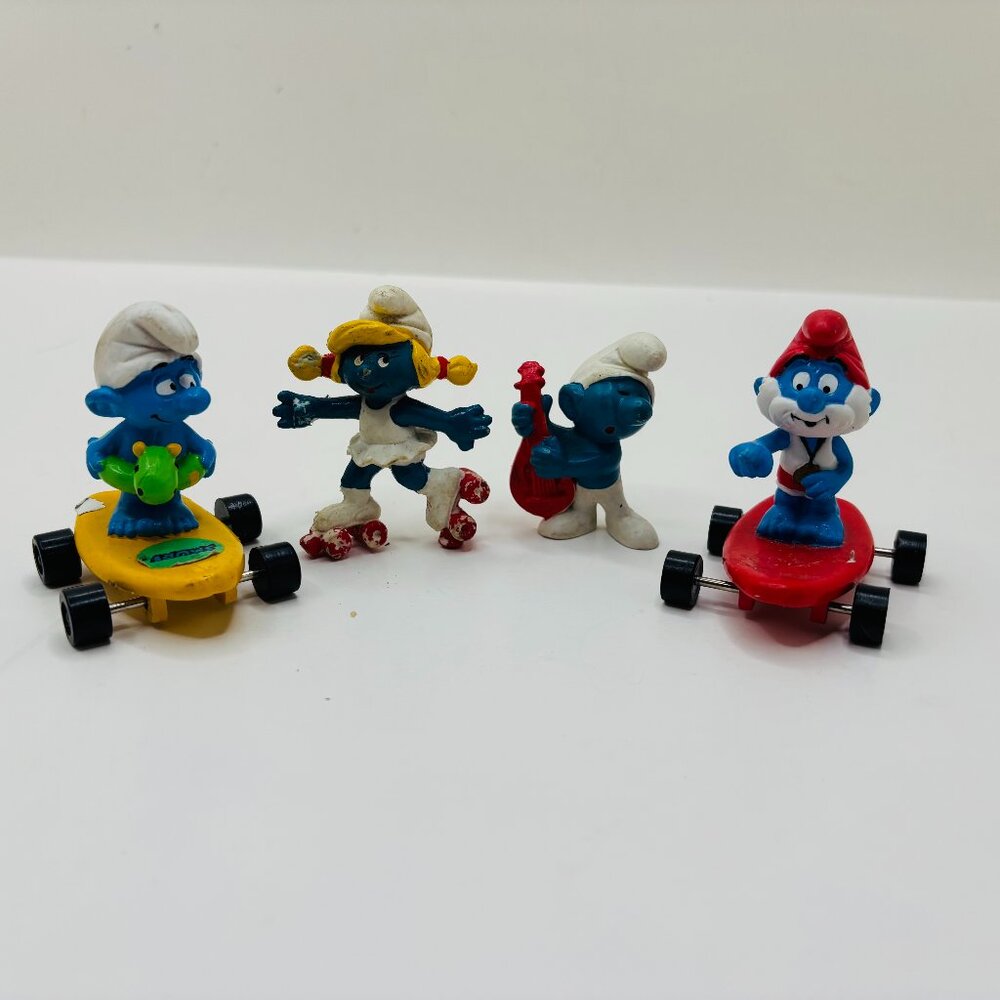 Smurfs Hardees Skateboard Figures Lot of 4 - Papa, Smurfette, Guitar & Float